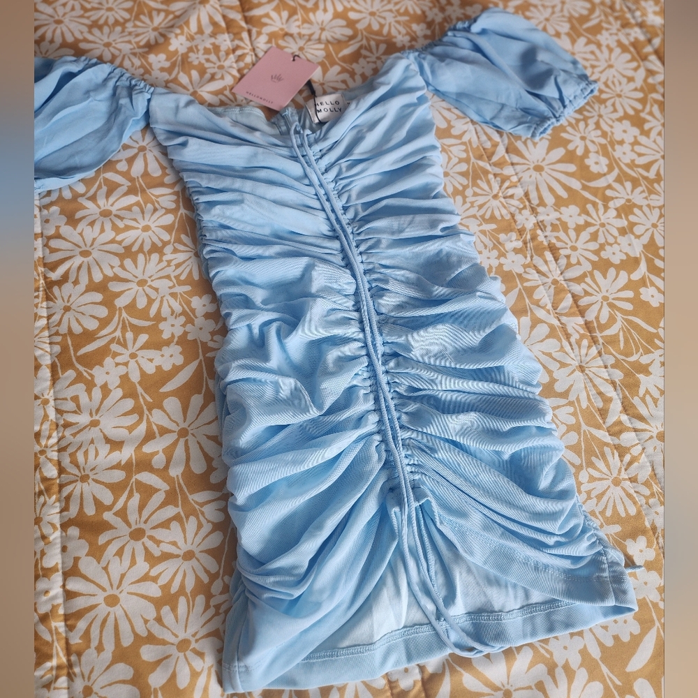 Hello Molly Light Blue Ruched Mini Dress